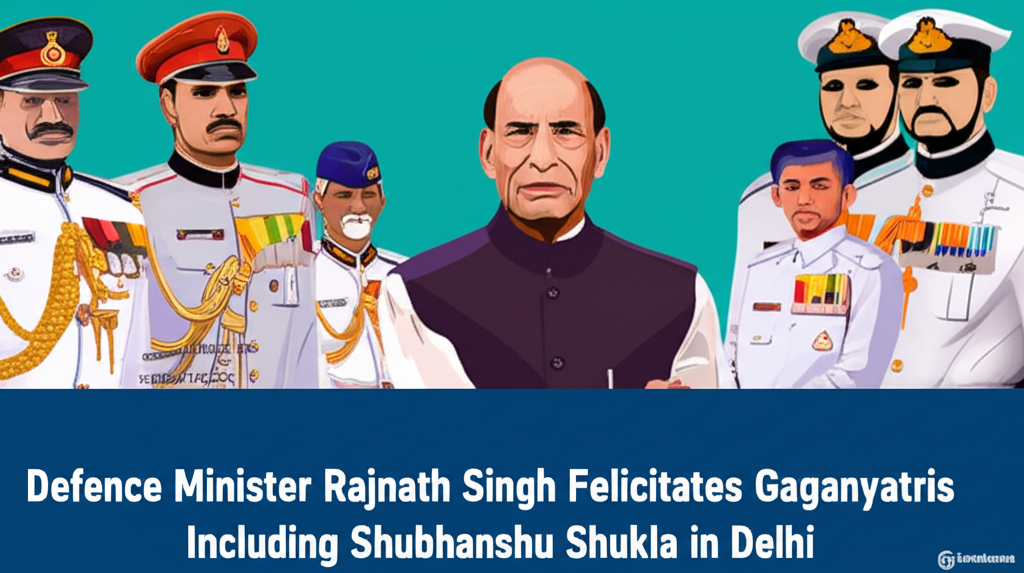 Defence Minister Rajnath Singh Felicitates Gaganyatris Including Shubhanshu Shukla in Delhi