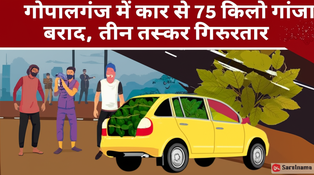 गोपालगंज में कार से 75 किलो गांजा बरामद, तीन तस्कर गिरफ्तार