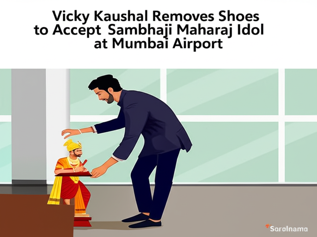 Vicky Kaushal Removes Shoes to Accept Sambhaji Maharaj Idol at Mumbai Airport