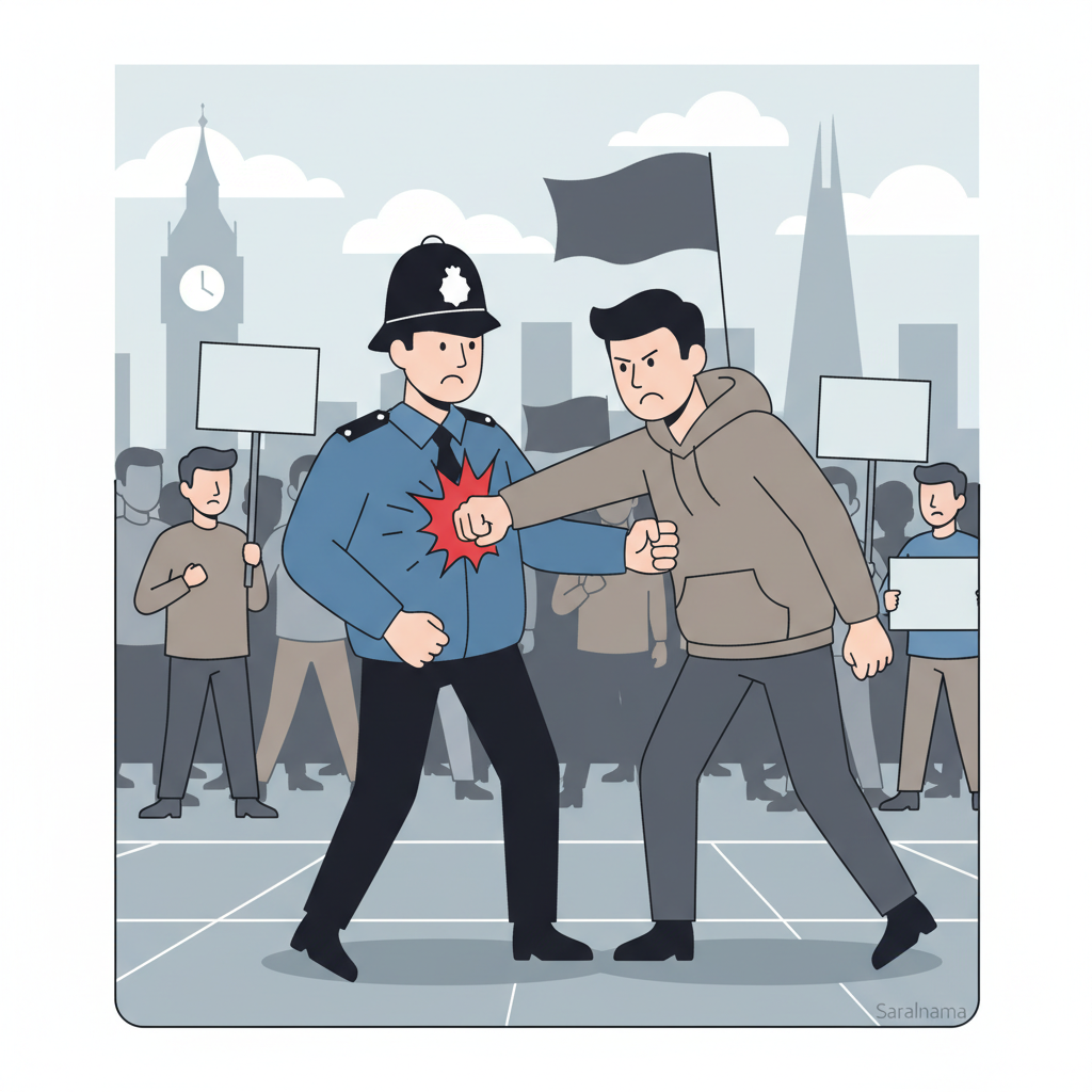 Police Officer Punched at London Anti-Asylum Protest