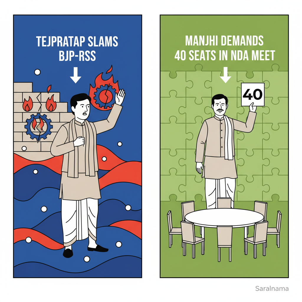 Tejpratap Slams BJP-RSS, Manjhi Demands 40 Seats in NDA Meet