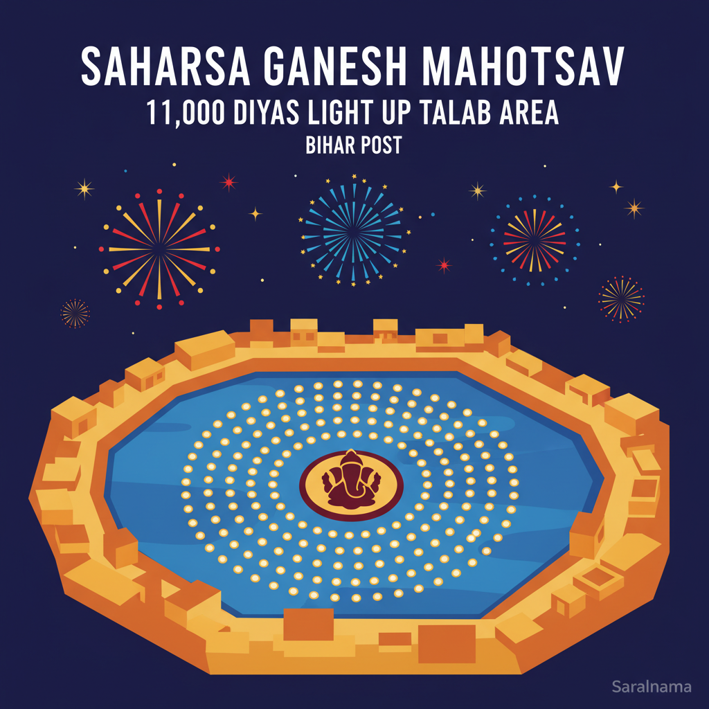 Saharsa Ganesh Mahotsav: 11,000 Diyas Light Up Talab Area