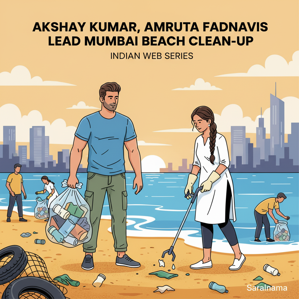 Akshay Kumar, Amruta Fadnavis Lead Beach Clean-up in Mumbai