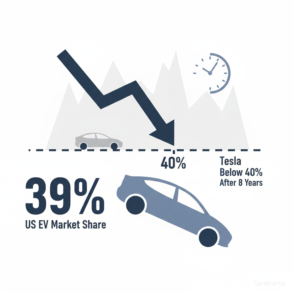 Tesla's US EV Market Share Drops Below 40% After 8 Years