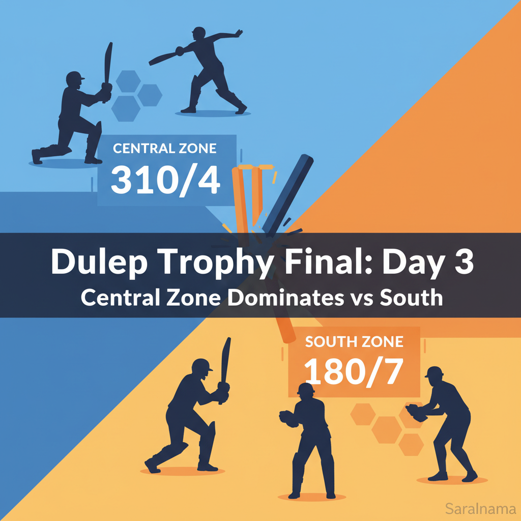 Duleep Trophy Final: Central Zone Dominates Day 3 vs South
