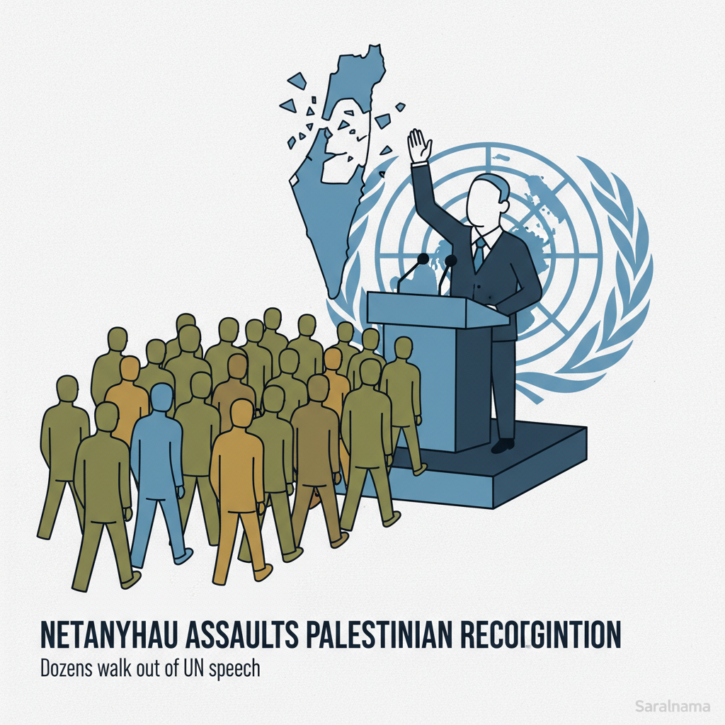 Netanyahu attacks Palestinian recognition as dozens walk out of UN speech