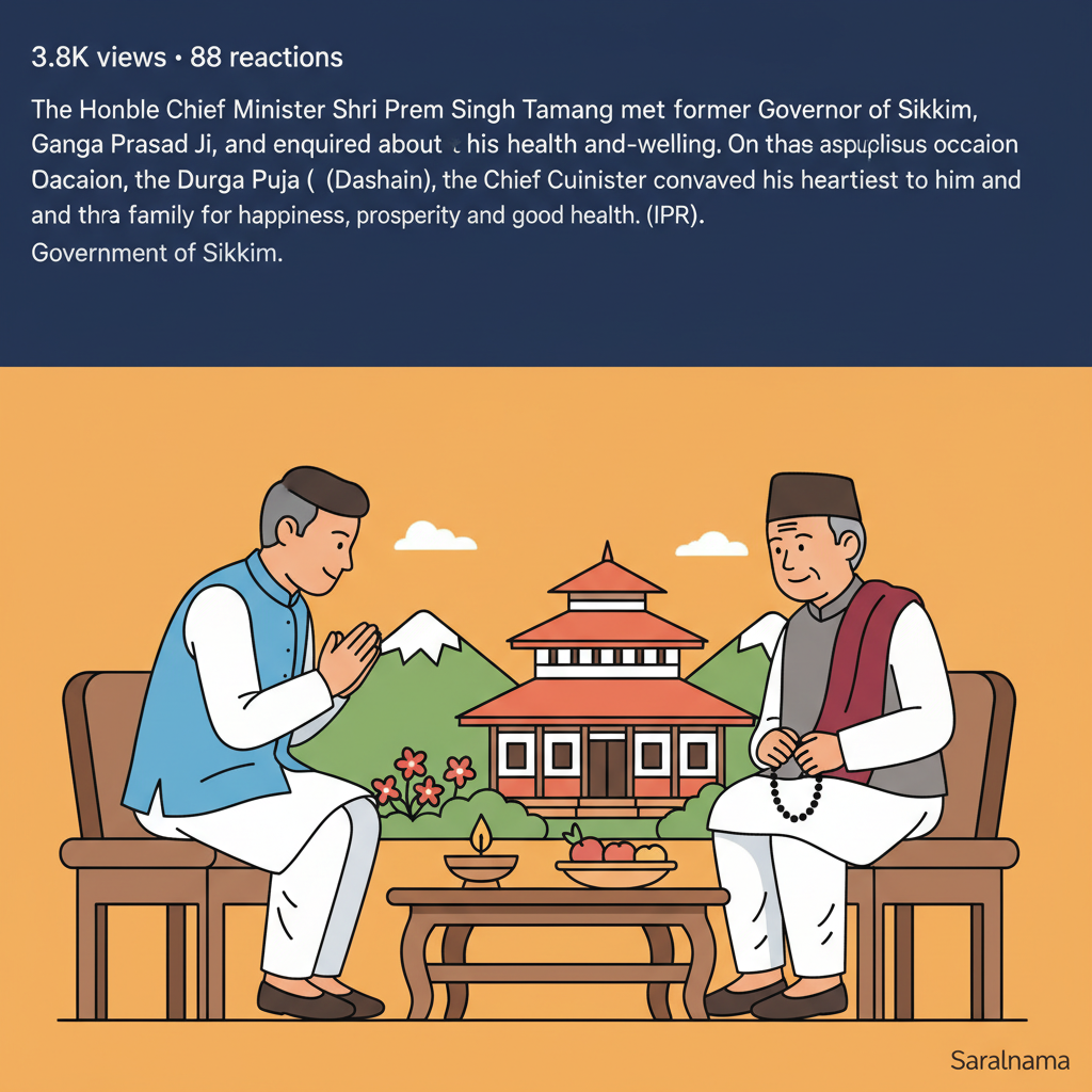 3.8K views &#xb7; 88 reactions | The Hon&#x2019;ble Chief Minister Shri Prem Singh Tamang met former Governor of Sikkim, Shri Ganga Prasad Ji, and enquired about his health and well-being. On the auspicious occasion of Durga Puja (Dashain), the Chief Minister conveyed his heartiest wishes to him and his family for happiness, prosperity, and good health. (IPR) | Government of Sikkim
