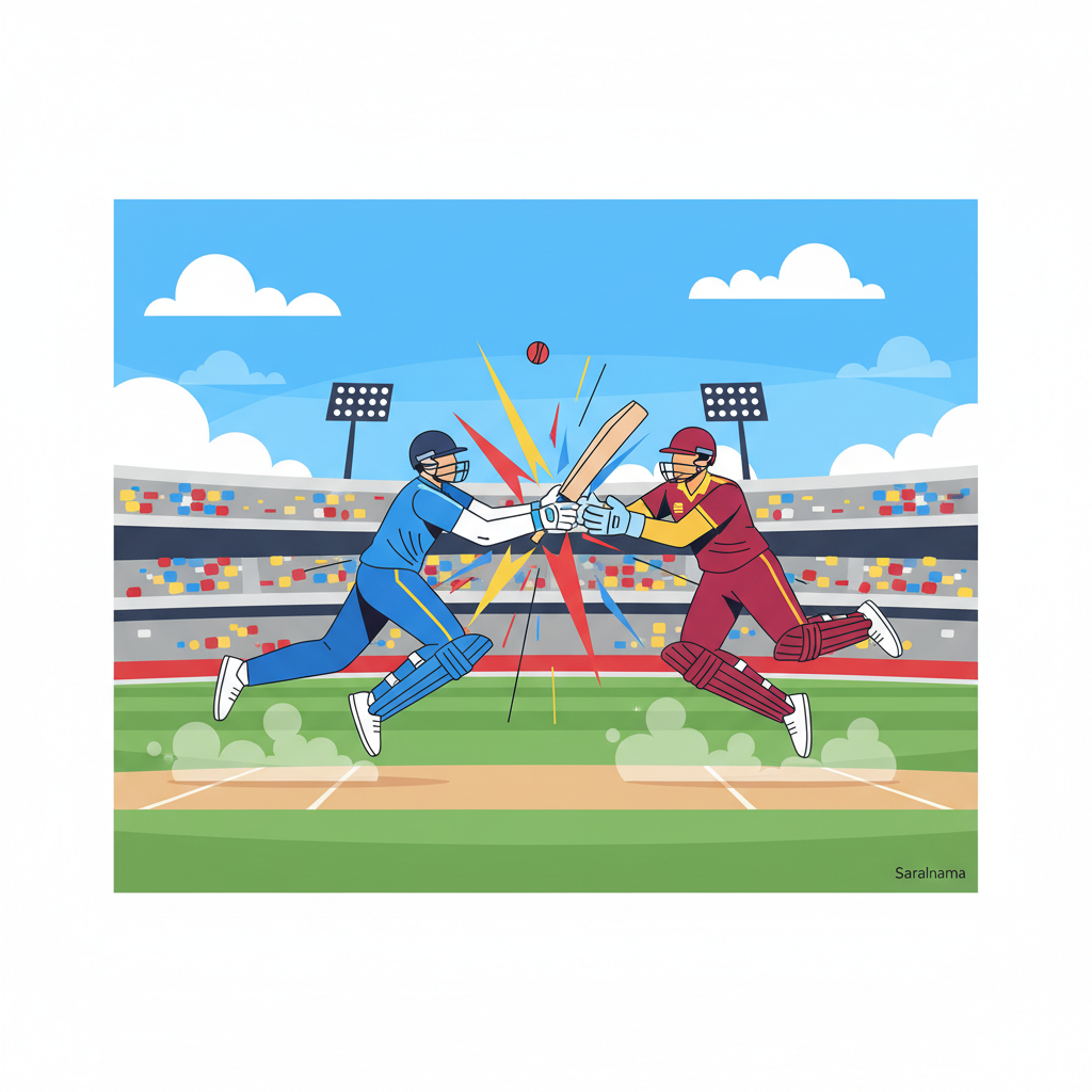 Gill Collides with Imlach in India-West Indies Test Match