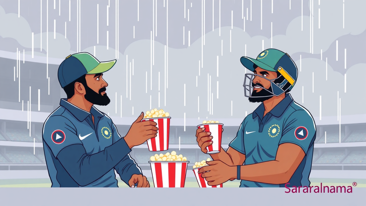 Gill and Rohit Share Popcorn During Rain Break vs Australia