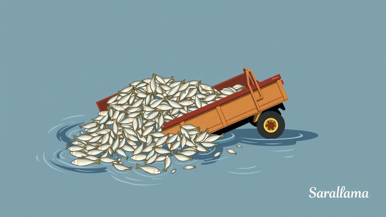 Fish-Filled Pickup Overturns in Korba, Locals Loot Spilled Catch