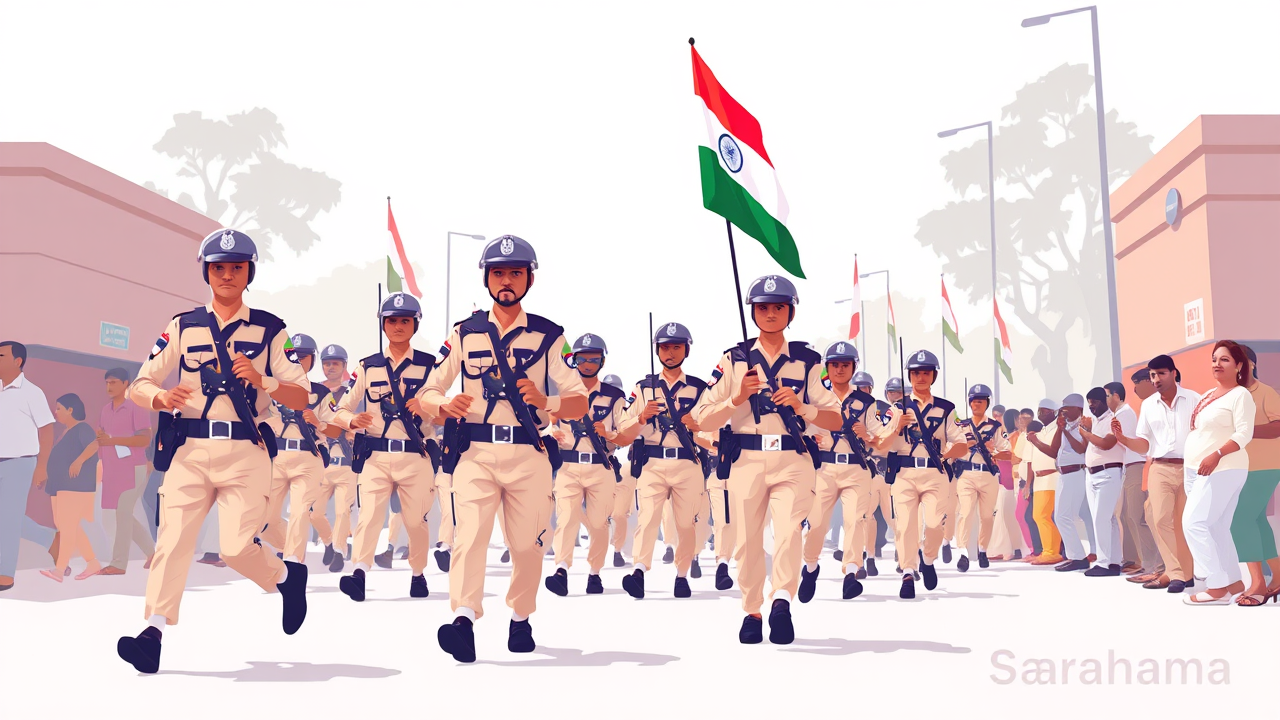 Police Flag March in Lakhisarai-Suryagarha for Peaceful Voting