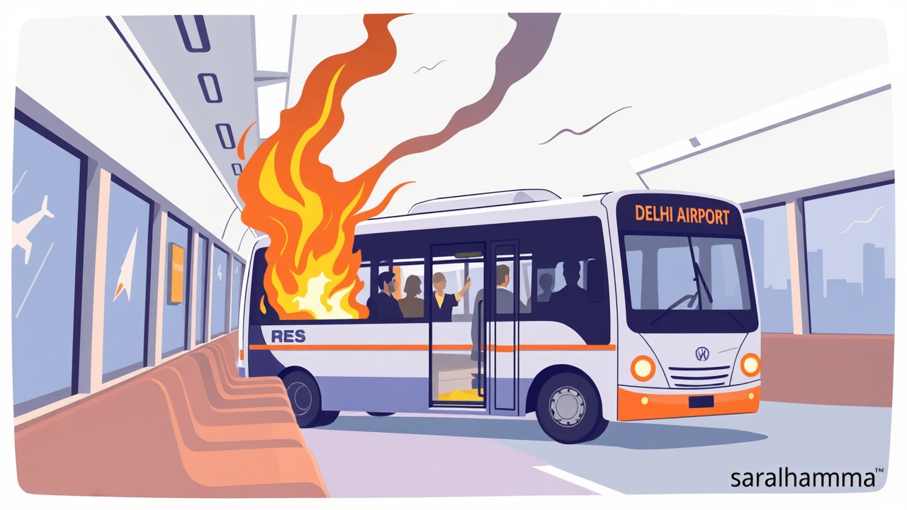 Fire in Bus at Delhi Airport Terminal 3