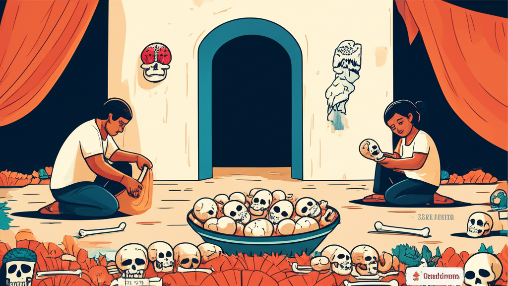 Cleaning Bones Tradition for Day of the Dead in Mexico